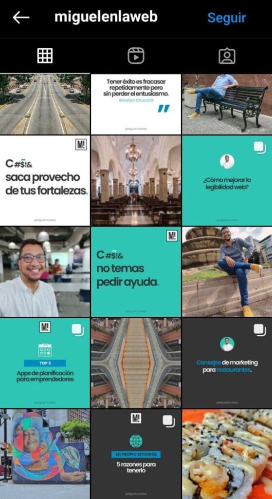 Perfil de Miguel en la web en instagram